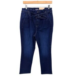 NYDJ Sheri Ankle Jeans Sz 12 Paperbag Waist Tie Belt Dark Wash Stretch Denim